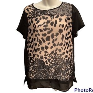 Sweat Ruby Top. Sheer with animal print and black. Size medium